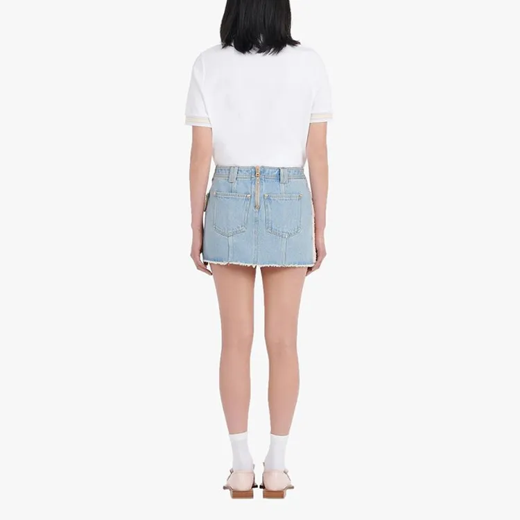 BALMAIN Denim Short Skirts Women's Light Pink-3
