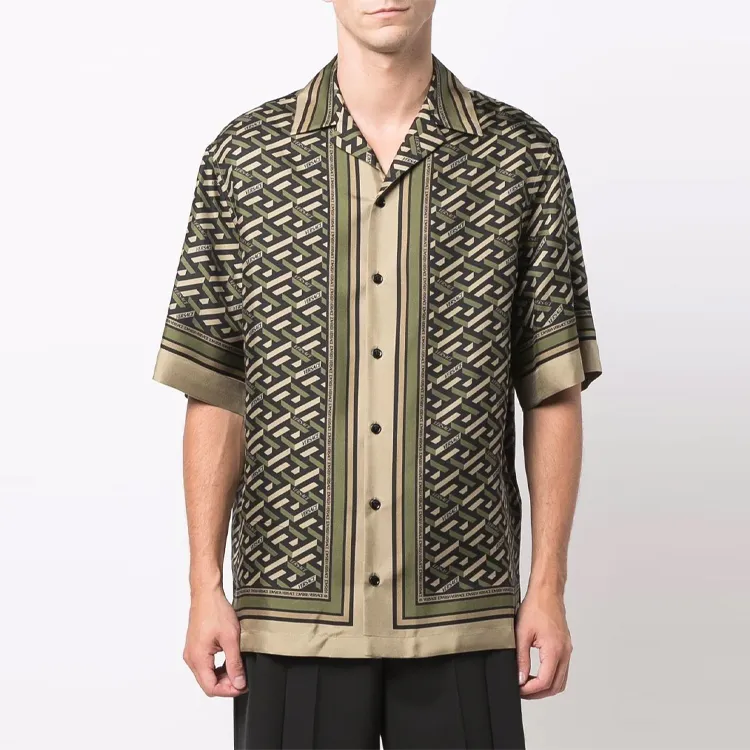 VERSACE La Greca Print Silk Shirt-2
