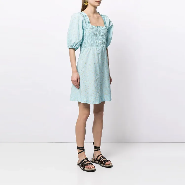 GANNI Short Sleeved Dresses Women's Light Blue-3