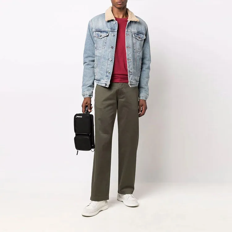 OFF WHITE Contrast Collar Faux Sherling Denim Jacket-1