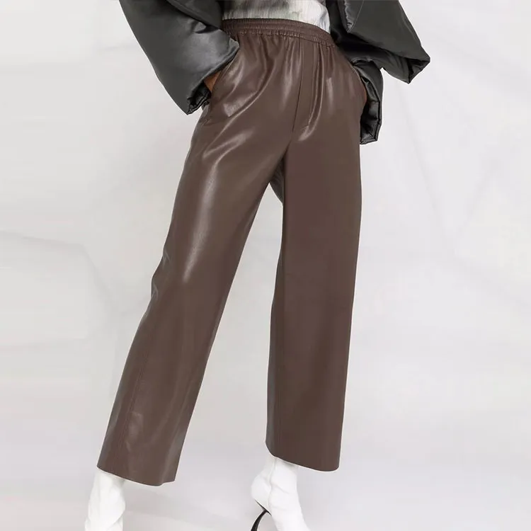 NANUSHKA Leather Pants Women's Brown-4