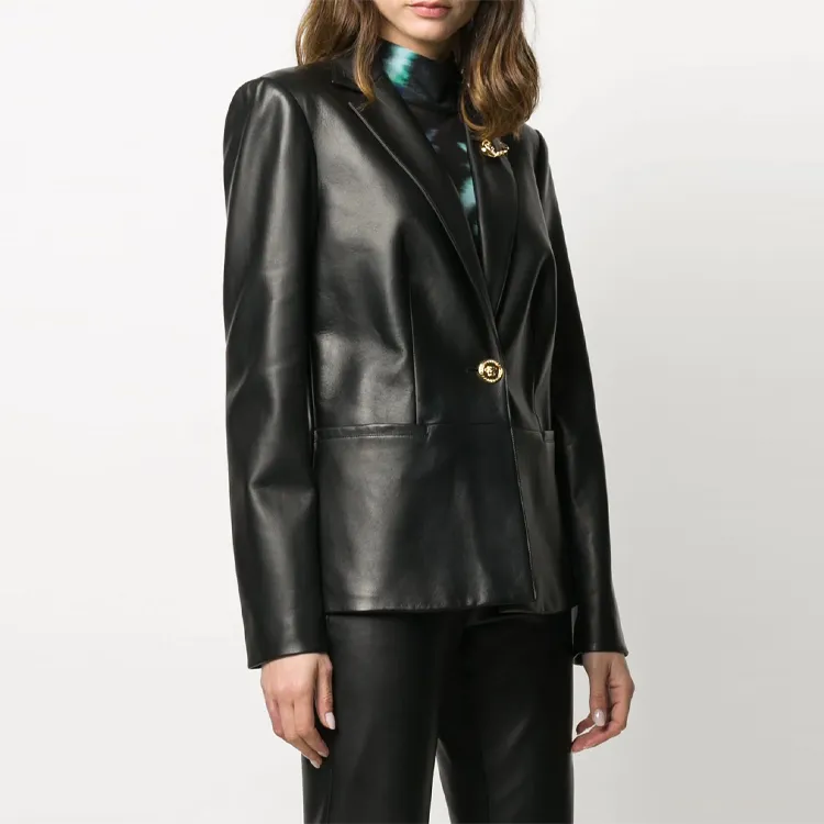 VERSACE Safety Pin Leather Blazer 'Black'-1