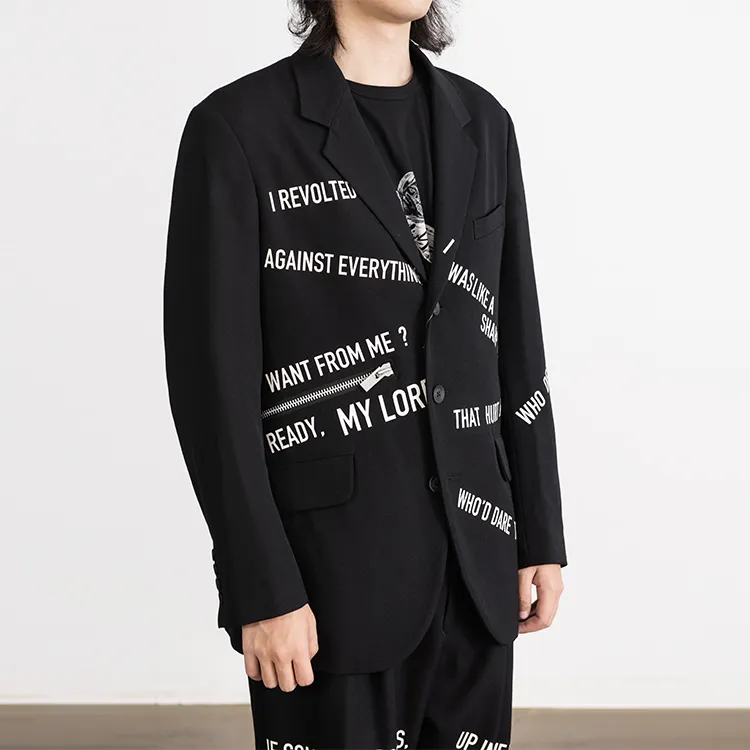 Yohji Yamamoto Slogan pattern Lambswool Blazer-7