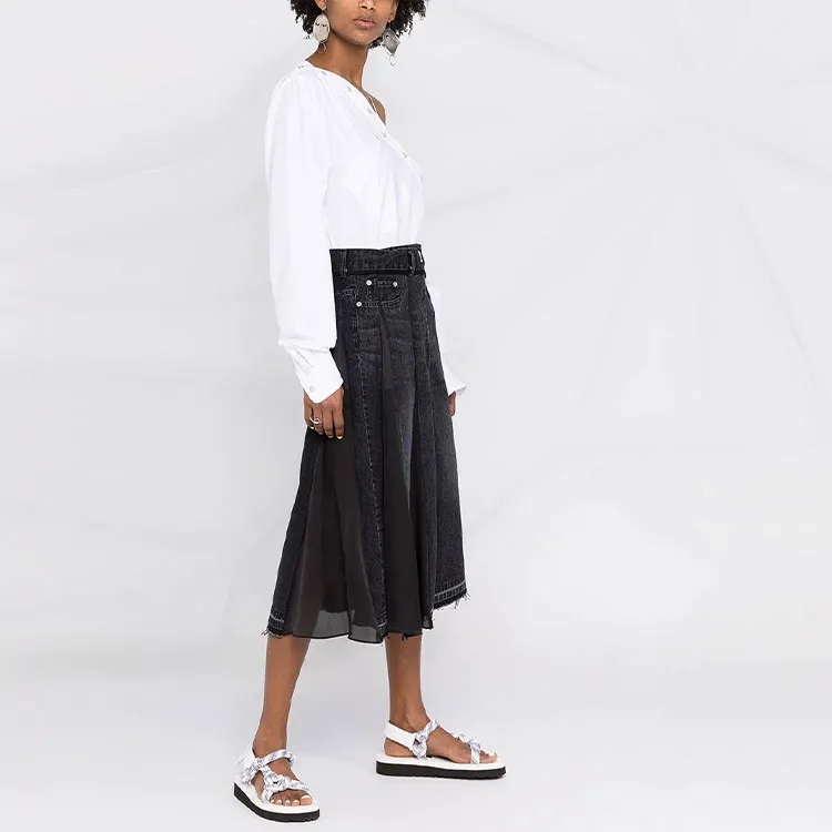Sacai Denim Long Skirts Women's Black-3
