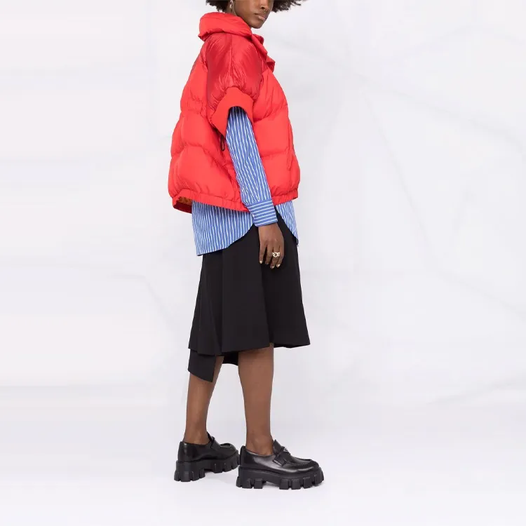 Sacai FW21 Solid Color Lapel Loose Fit Puffer Jacket Women's Red-1