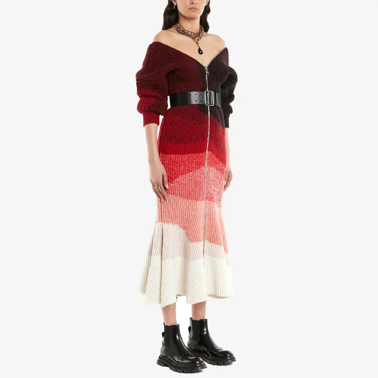 Alexander McQueen Long-Sleeved Dresses Women's Red-3
