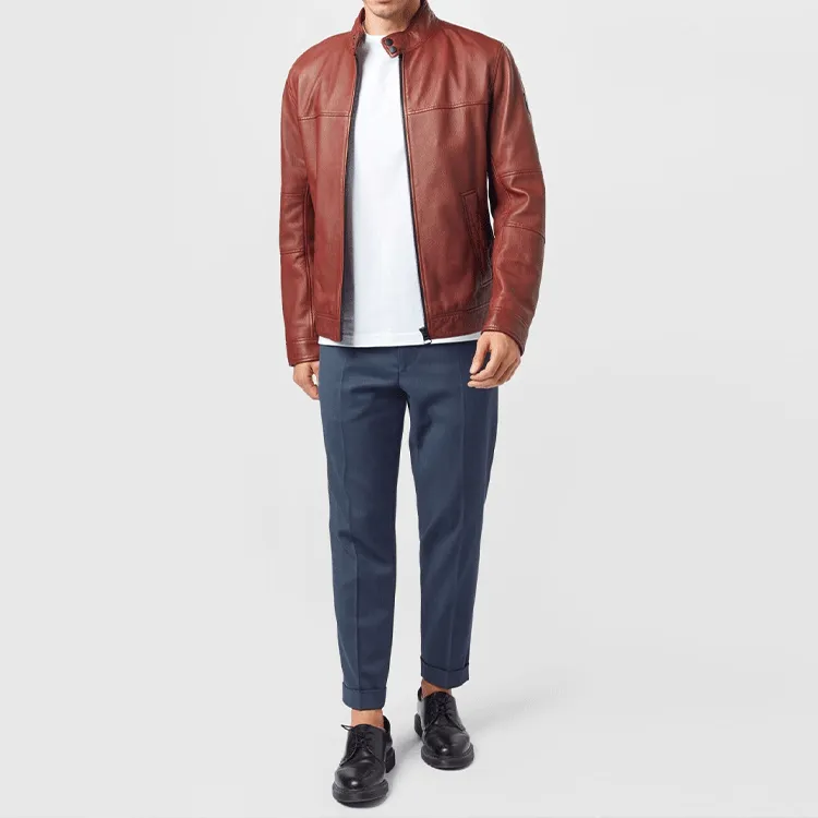 HUGO BOSS Leather Jackets Men Copper Brown-3
