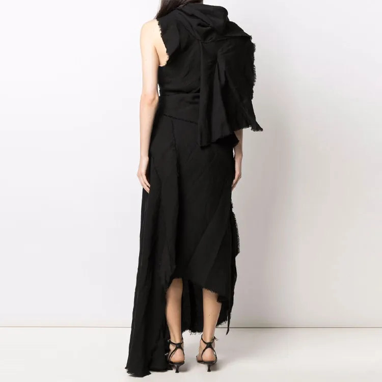 Yohji Yamamoto Asymmetric Draped Maxi Dress-2