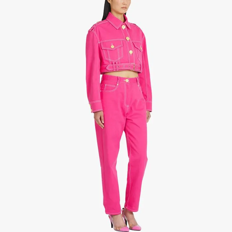 BALMAIN X Barbie Denim Cropped Jacket Pink-4