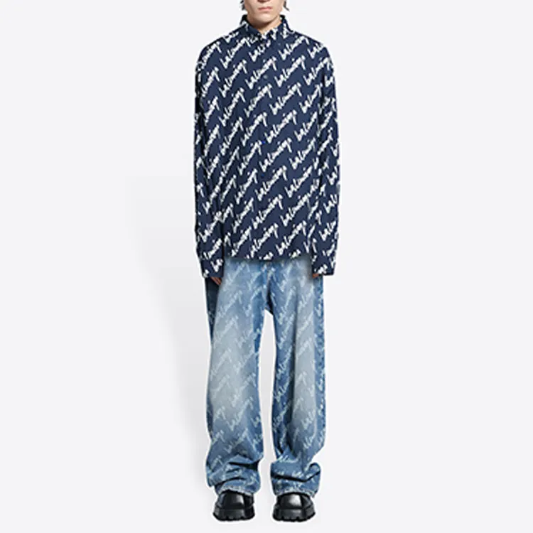 Balenciaga Shirts Men Blue-3