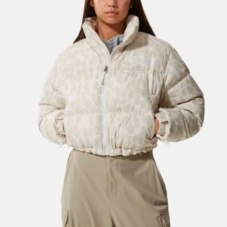 THE NORTH FACE Women'ss Printed Nuptse 700 Fill Short Jacket Silver Grey Leopard Print-2