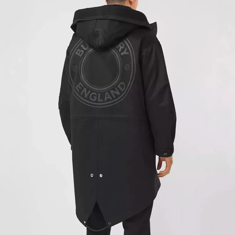 Burberry Logo Printed Drawstring Hooded Coat-4