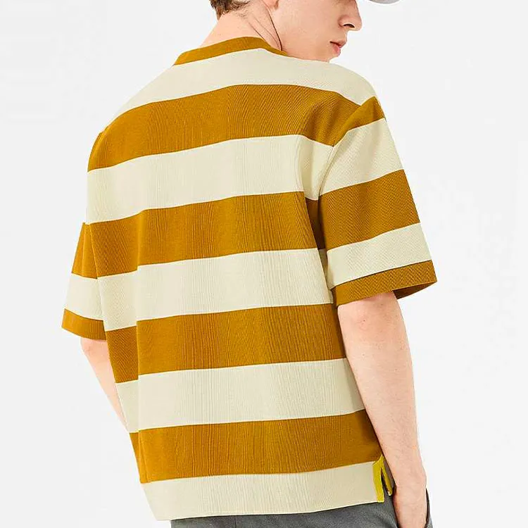 LACOSTE T Shirts Men Brown Yellow Stripes-4