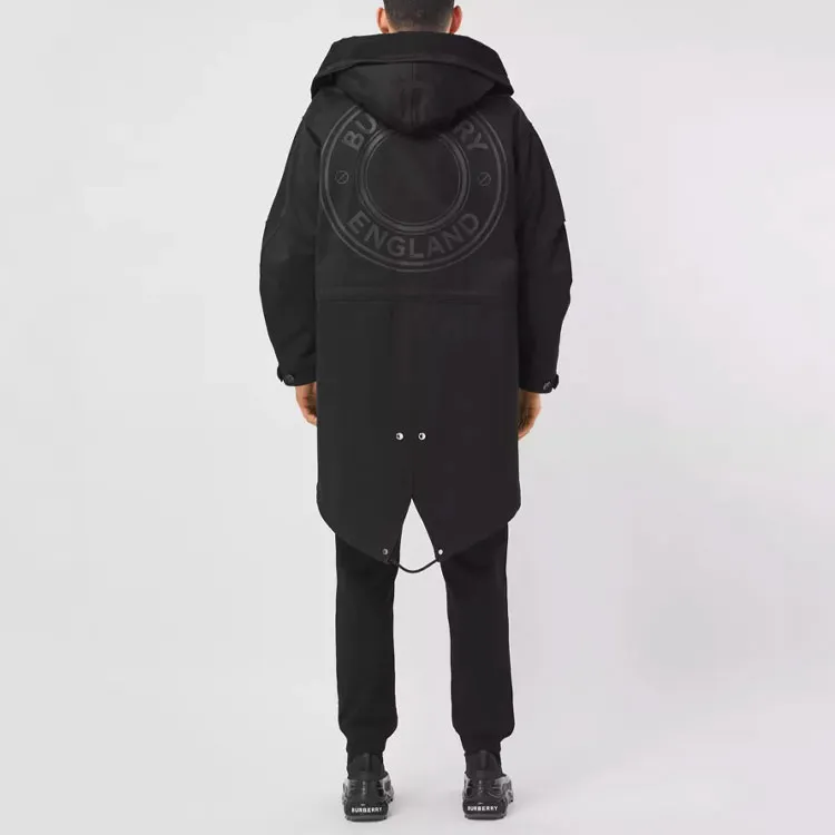 Burberry Logo Printed Drawstring Hooded Coat-3