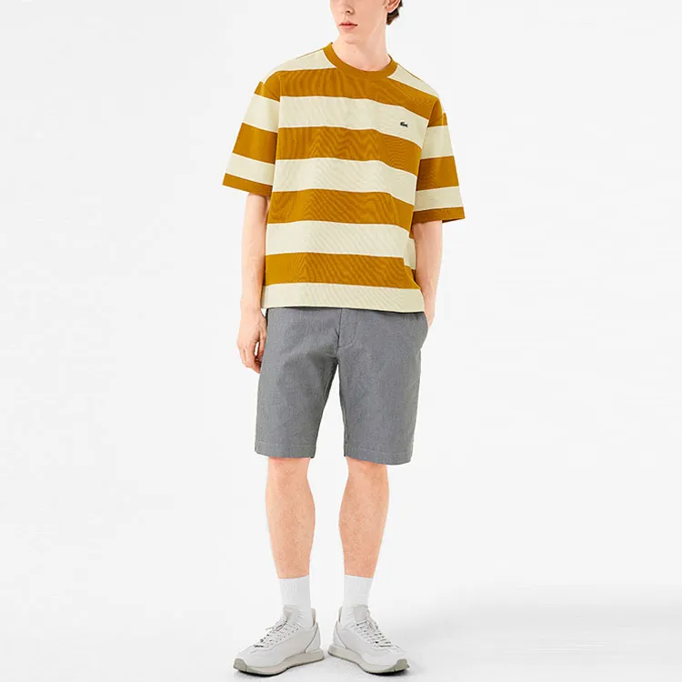 LACOSTE T Shirts Men Brown Yellow Stripes-2