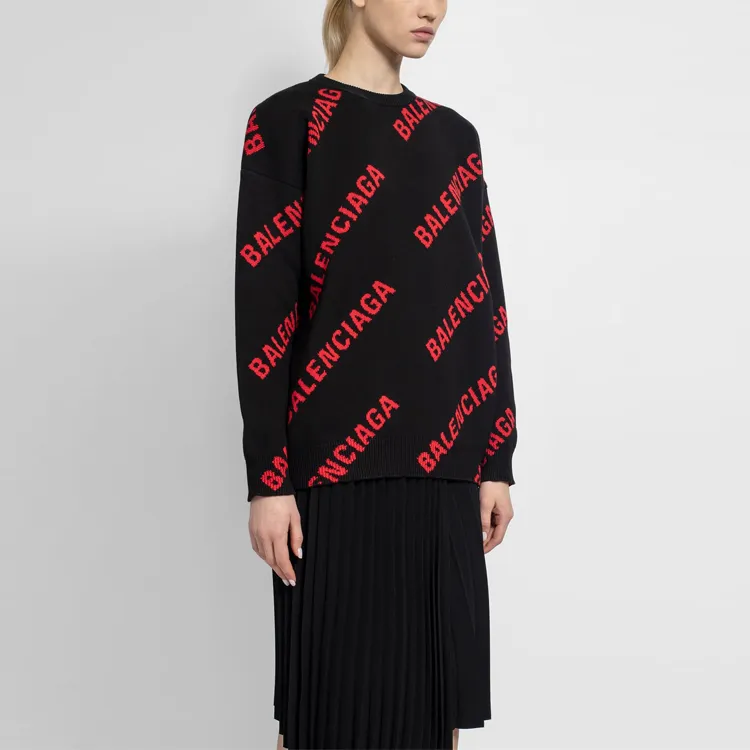 Balenciaga Allover Logo Crewneck 'Black/Red'-5