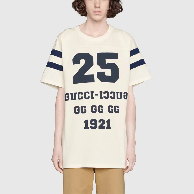 GUCCI SS21 Men Alphabet Pattern Loose Short Sleeve T-shirt White-4