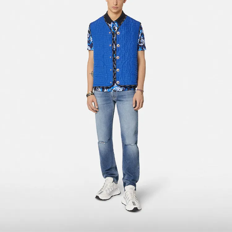 VERSACE Logo Patch Distressed Denim Jeans-1