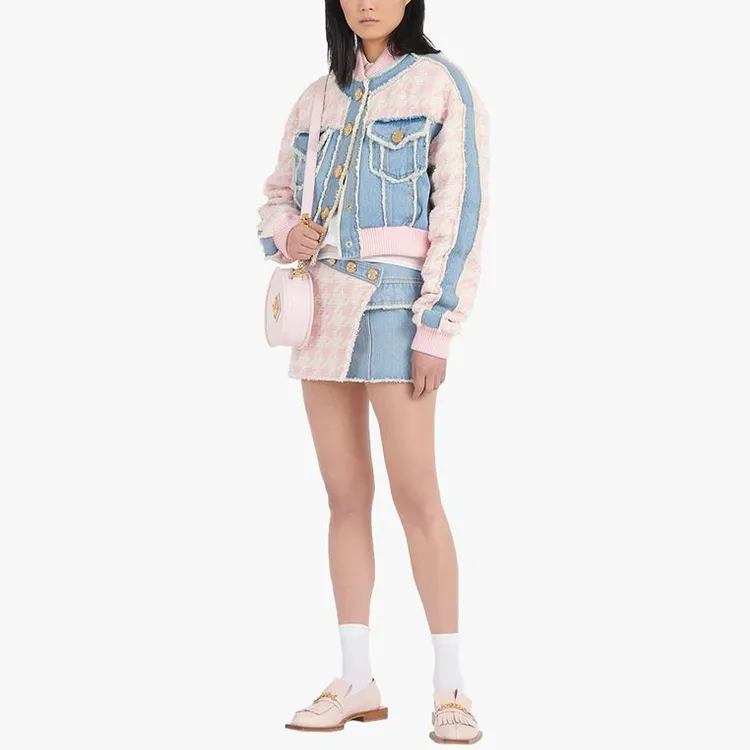 BALMAIN Denim Short Skirts Women's Light Pink-2