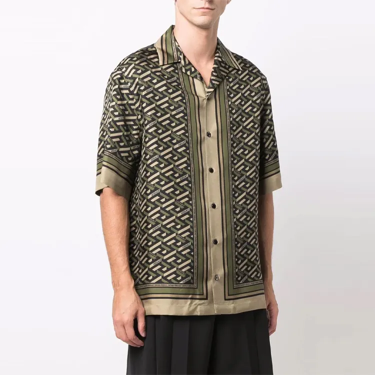 VERSACE La Greca Print Silk Shirt-1