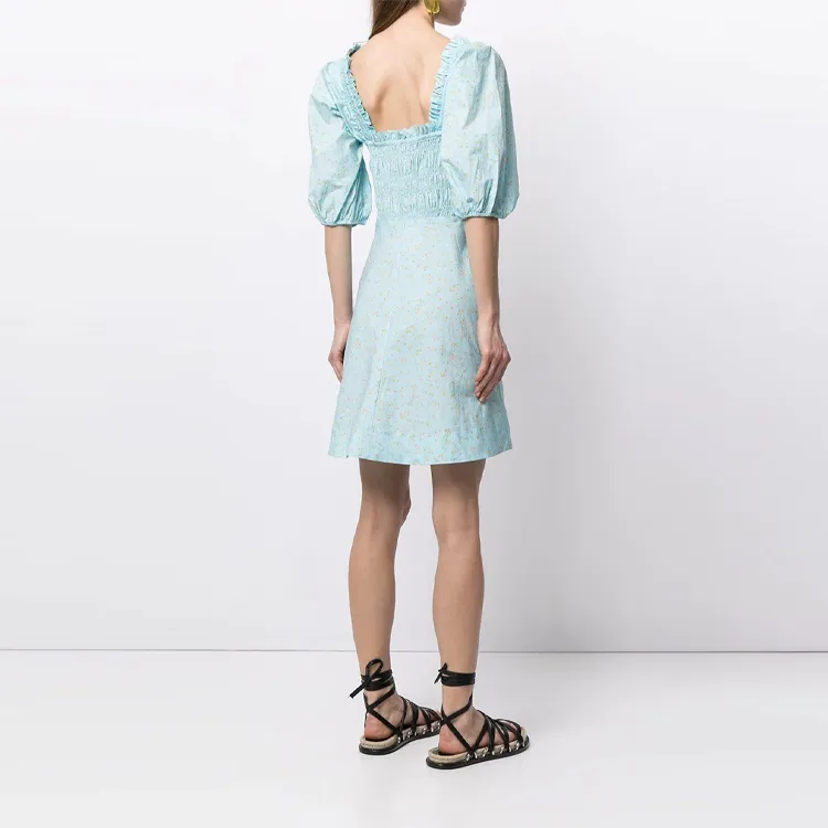 GANNI Short Sleeved Dresses Women's Light Blue-2