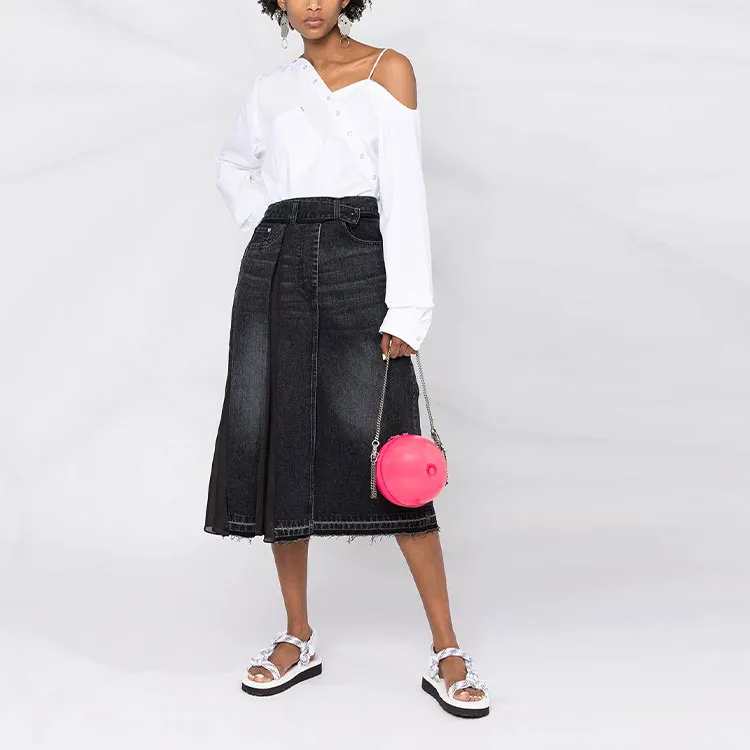 Sacai Denim Long Skirts Women's Black-1