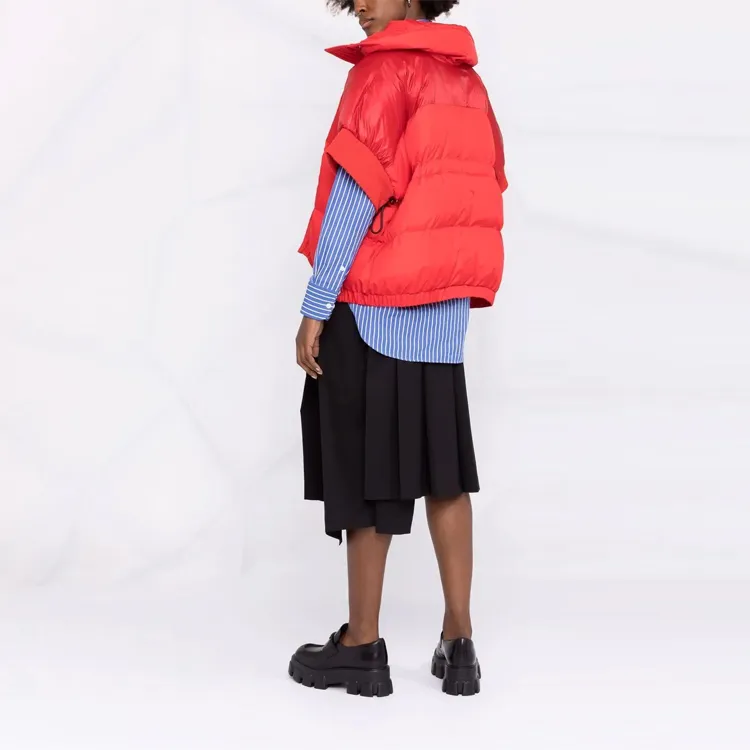 Sacai FW21 Solid Color Lapel Loose Fit Puffer Jacket Women's Red-3