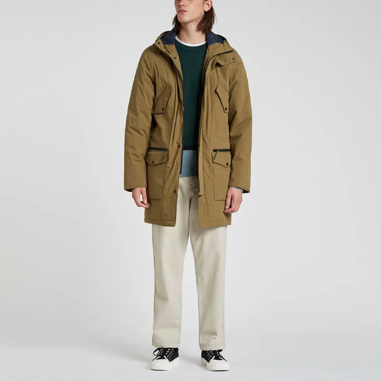PS By Paul Smith FW21 Solid Color Hooded Loose Fit Mid-Length Puffer Jacket Men's Umber-3