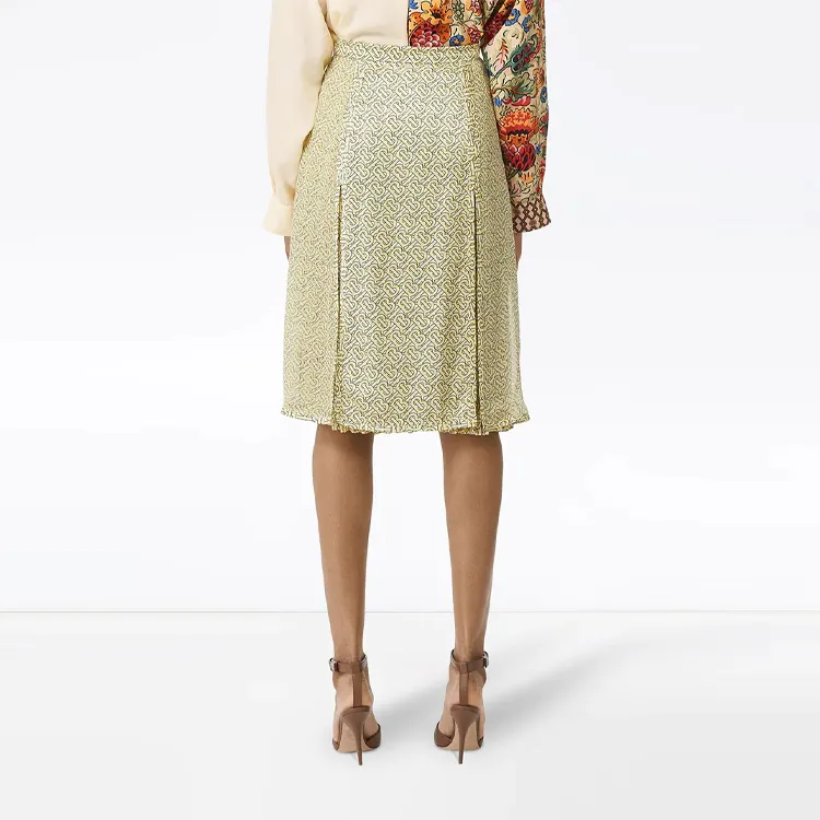 Burberry Monogram Print Silk Pleated Skirt 'Pale Yellow'-3