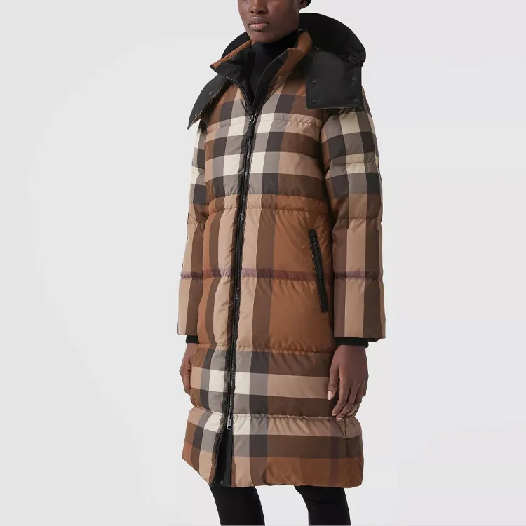 Burberry Check Print Long Puffer Coat 'Dark Birch Brown'-1