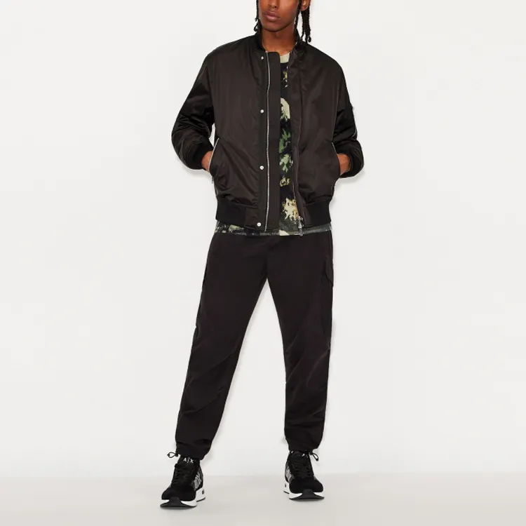 ARMANI EXCHANGE FW21 Letter Solid Color Stand Collar Loose Fit Puffer Jacket Men's Black-3