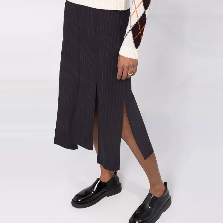 GANNI Stripe Midi Skirt 'Sky Captain'-4