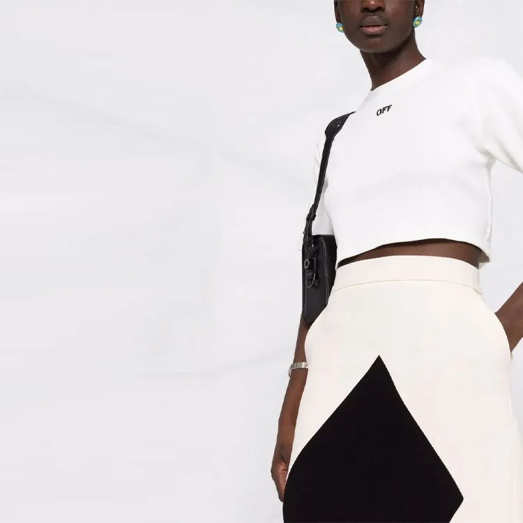 OFF WHITE Off Stamp Ribbed Cropped Tee White/Black-2