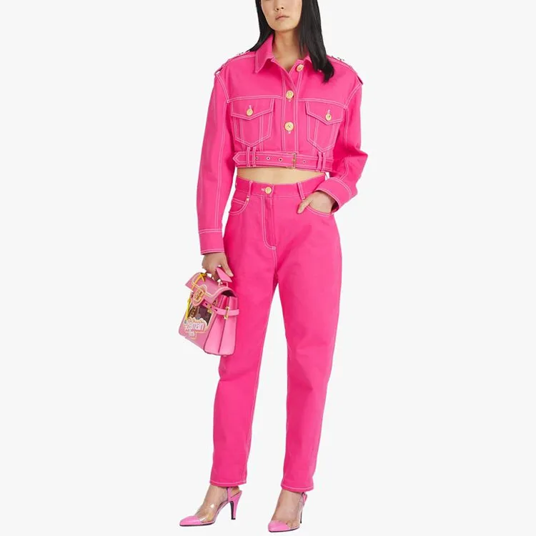 BALMAIN X Barbie Denim Cropped Jacket Pink-1