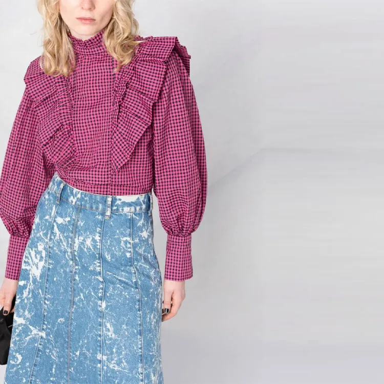GANNI Check-pattern Long-sleeve Blouse-4