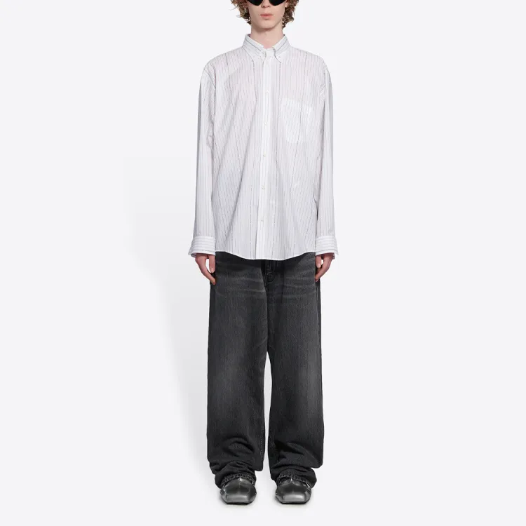 Balenciaga Logo Printed Pinstripe Shirt-5