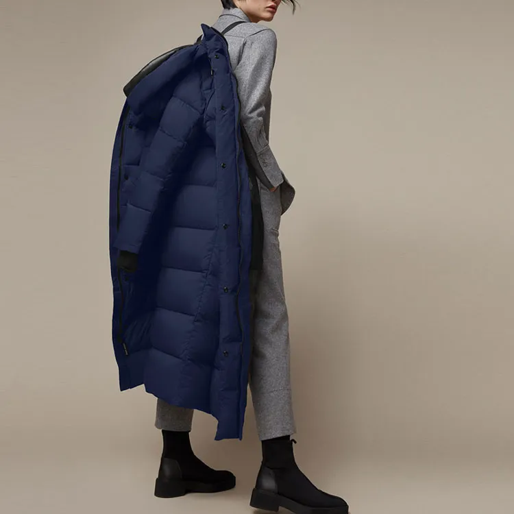Canada Goose Armstrong Series Solid Color Hooded Long Down Jacket Women's Cerulean Ocean Blue-5