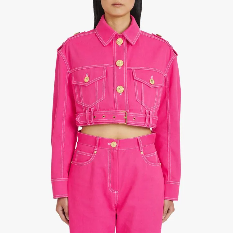 BALMAIN X Barbie Denim Cropped Jacket Pink-5