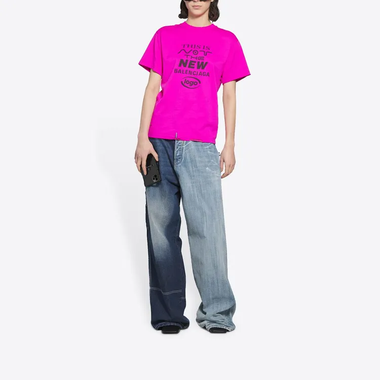 Balenciaga Distressed Small Fit This Is Not Logo T Shirt Pink Black-5