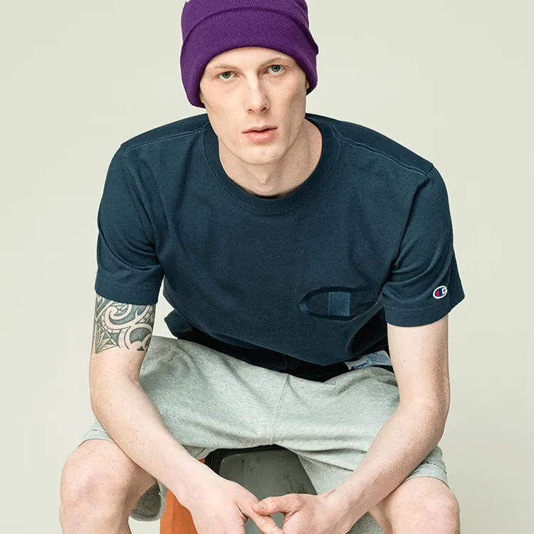 Champion Crew Neck Straight T Shirt Japan Version Men's Navy Blue-4