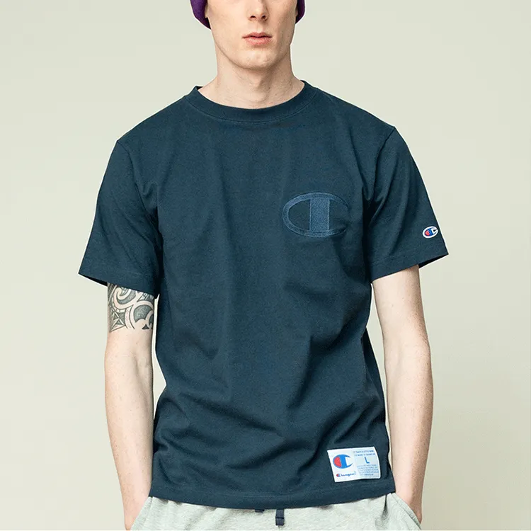 Champion Crew Neck Straight T Shirt Japan Version Men's Navy Blue-3