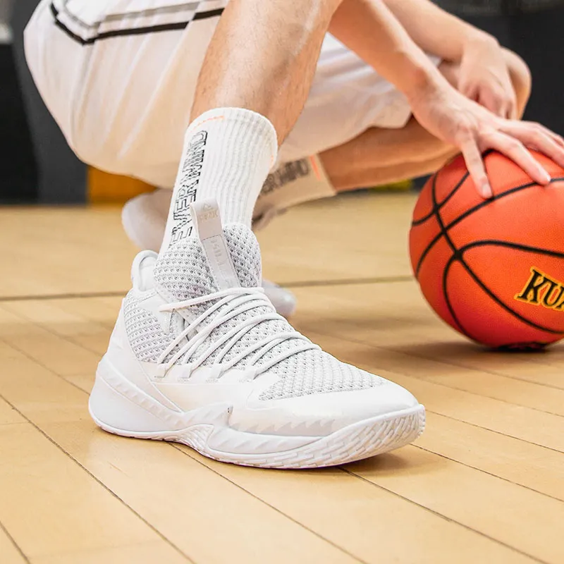 PEAK Shock Absorbers With Slip Resistant And Abrasion Resistant Properties Mid Top Basketball Shoes Men's White Gray-6