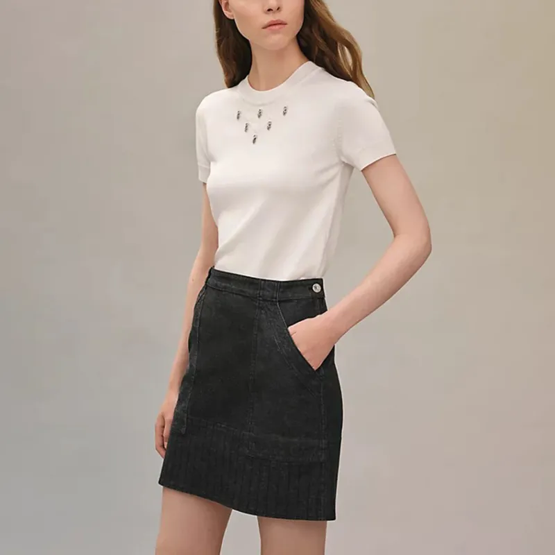 HERMES Denim Short Skirts Women's Black-1