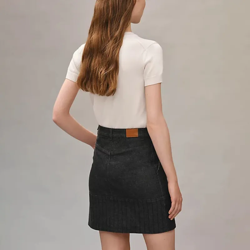 HERMES Denim Short Skirts Women's Black-2