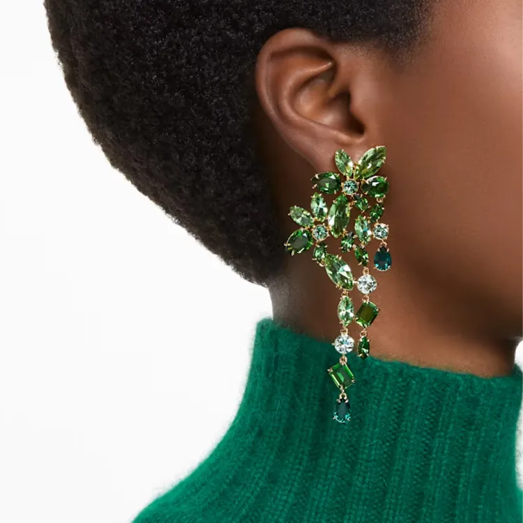 Swarovski Gold-Plated Earrings Unisex Green-3