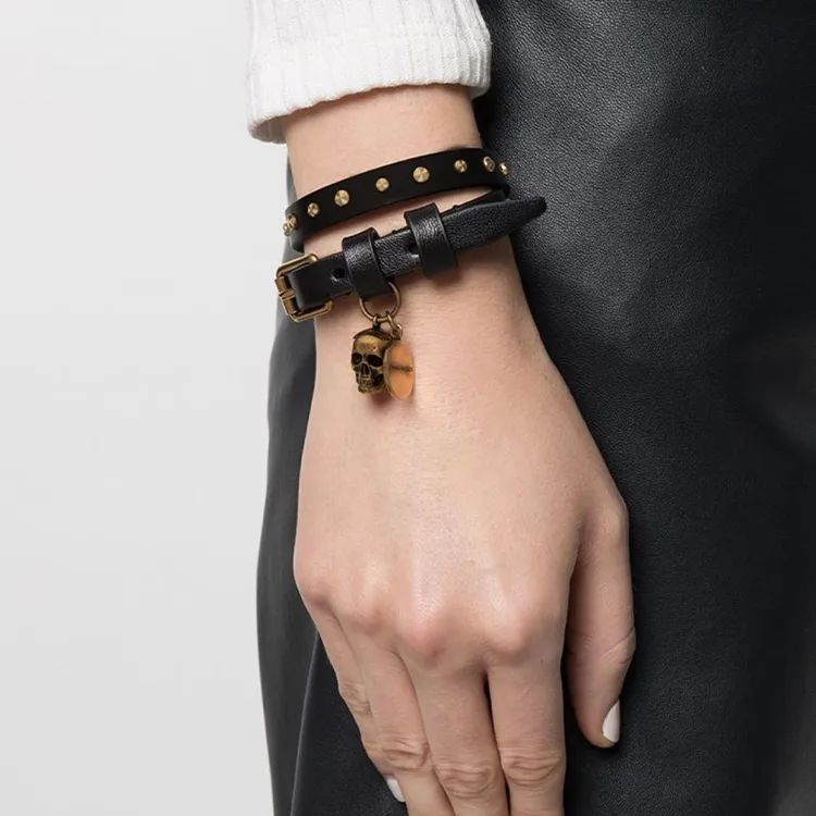Alexander McQueen Hammered Studs Double-wrap Bracelet-2