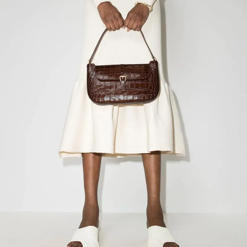 By Far Miranda Leather Shoulder Bag, Baguette Bag, Handbag, Shoulder Bag Women's Dark Chocolate-3