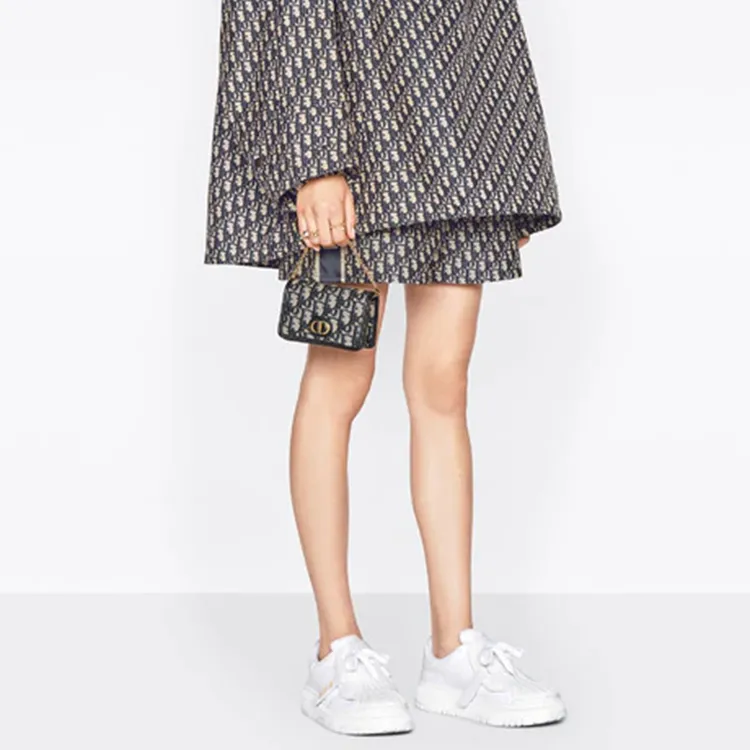 DIOR 30 Montaigne Fabric Chain Bag, One Shoulder, Crossbody Clutch Mini Women's Blue/Black-6