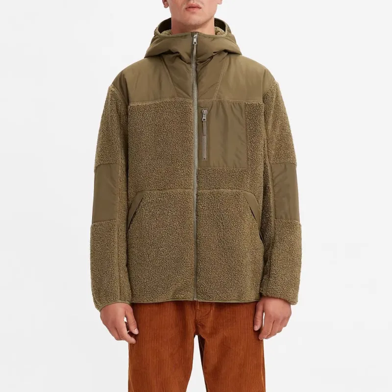 Levis Solid Color Hooded Puffer Jacket Men's Caramel Coffee-2