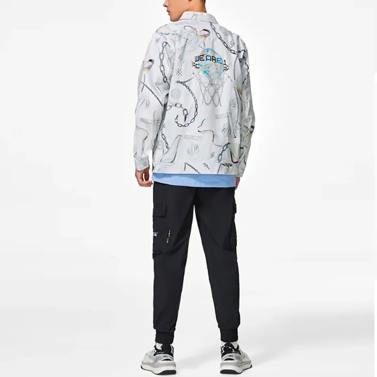 LiNing Shirt Men's White Gray All Over Print-3